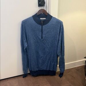 Discontinued cashmere blend Peter Millar Men's Blue Quarter-Zip Sweater